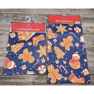 Libra Home Christmas Holiday Table Runner And Placemats Lot Cut-Out Cookie